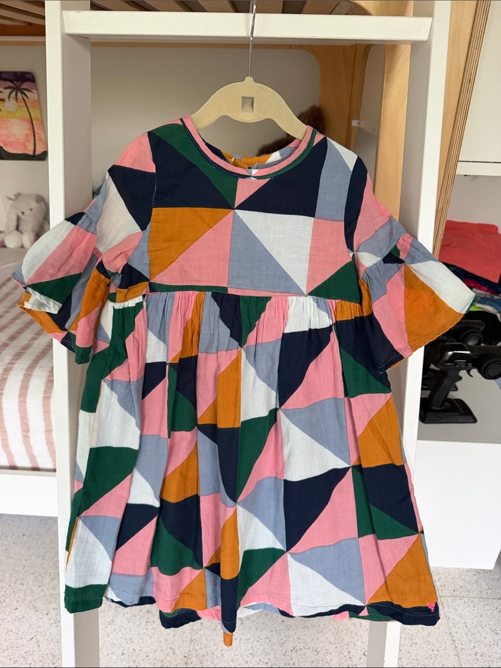 Pink Chicken Pink Multi Geometric Ruffle-Sleeve Dress